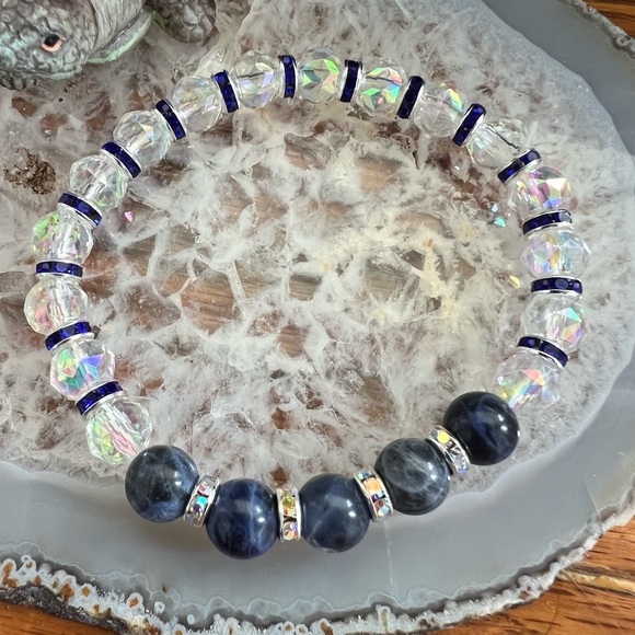 Natural Sodalite and Aura Crystal Bracelet - Picture 3 of 4